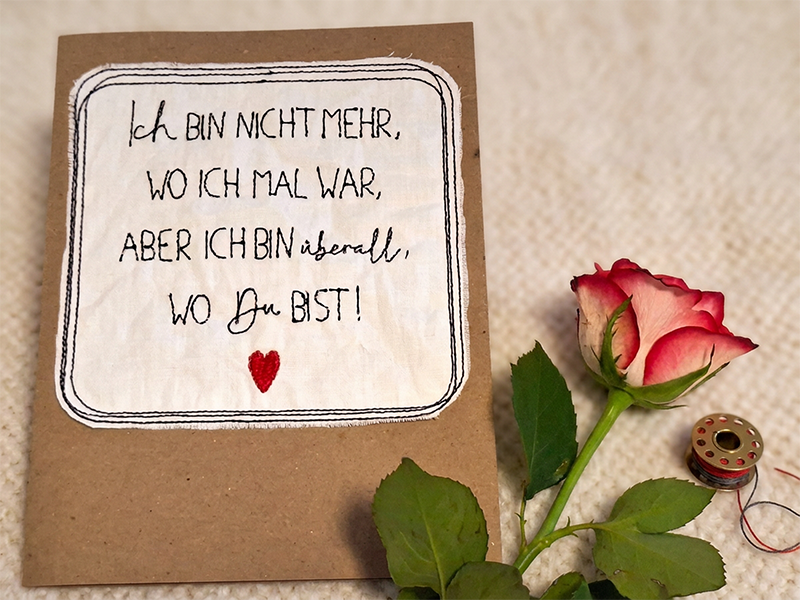Wo Du bist Spruch - redwork Stickdatei